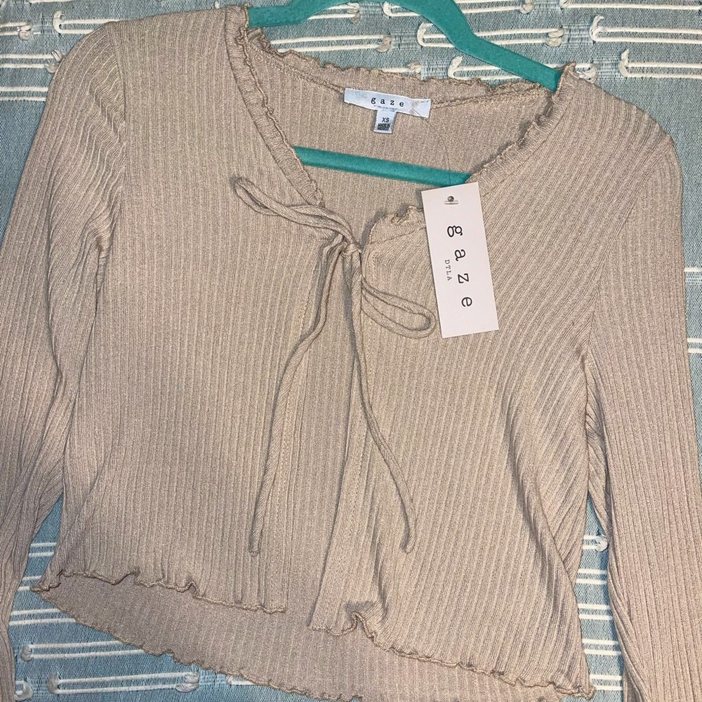 Beige Open Front Cardigan Top